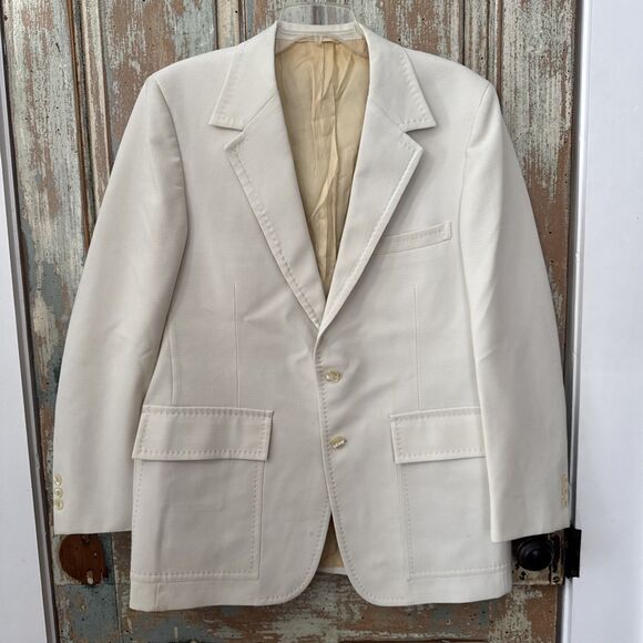 Vtg 60s Mens Kingsridge 42R Cream USA Fort Worth Made Sport Coat Suit Jacket - Picture 1 of 14